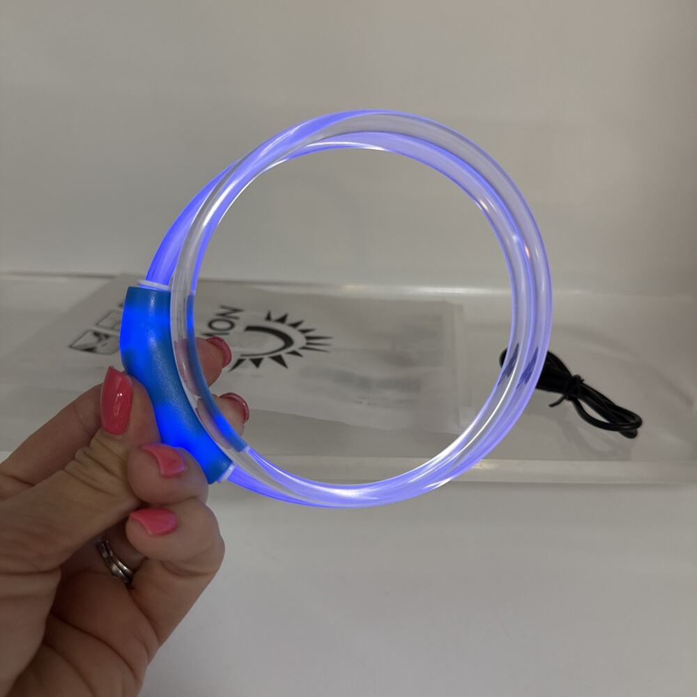One NOVKIN Blue LED Dog Collar, Rechargeable Light Up Dog Collar IP67 Waterproof